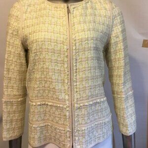 LAFAYETTE New York 'size M Ivory Tweed Jacket (with lime green threads)